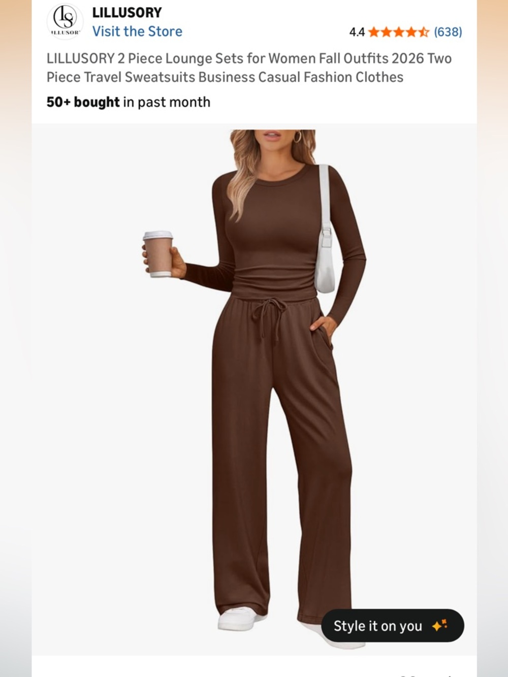 LILLUSORY Brown Wide-Leg Lounge Jumpsuit - Long Sleeve